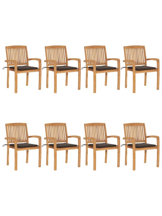 Stohovatelné zahradní židle s poduškami 8 ks masivní teak