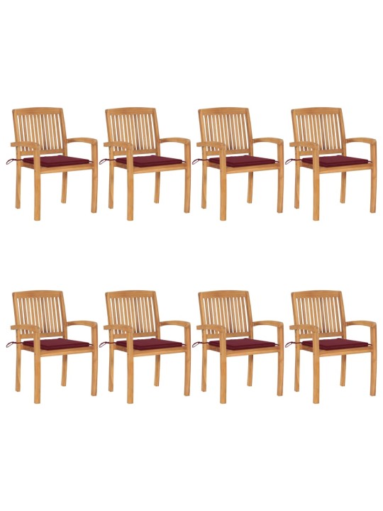 Stohovatelné zahradní židle s poduškami 8 ks masivní teak