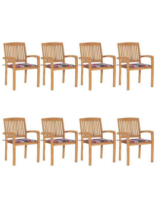 Stohovatelné zahradní židle s poduškami 8 ks masivní teak