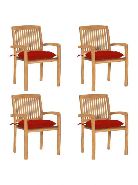 Stohovací zahradní židle s poduškami 4 ks masivní teak