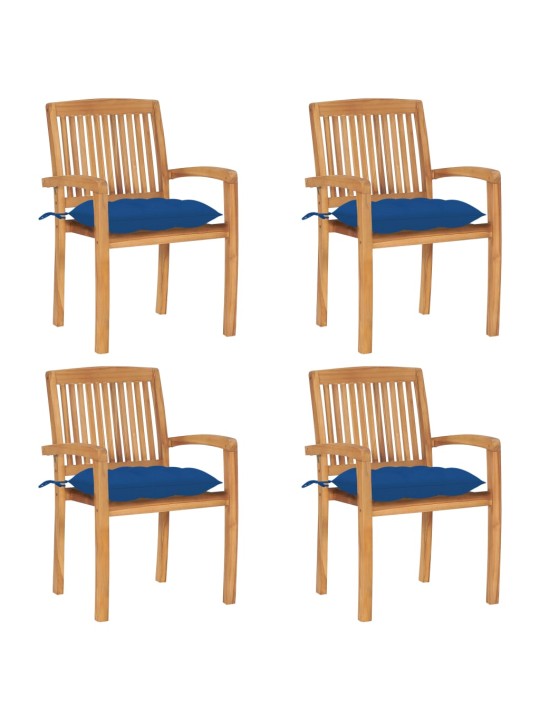 Stohovací zahradní židle s poduškami 4 ks masivní teak