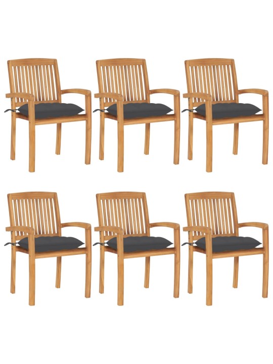 Stohovatelné zahradní židle s poduškami 6 ks masivní teak