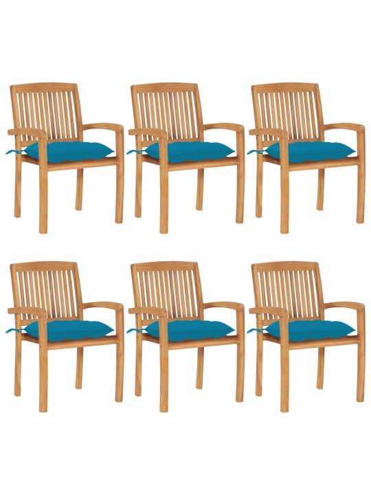 Stohovatelné zahradní židle s poduškami 6 ks masivní teak