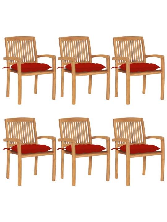 Stohovatelné zahradní židle s poduškami 6 ks masivní teak