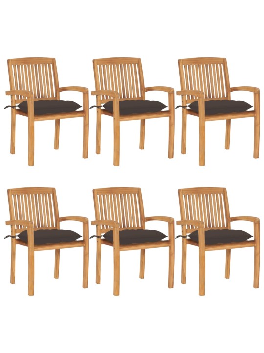 Stohovatelné zahradní židle s poduškami 6 ks masivní teak