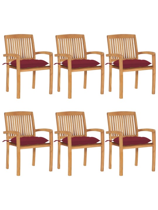 Stohovatelné zahradní židle s poduškami 6 ks masivní teak