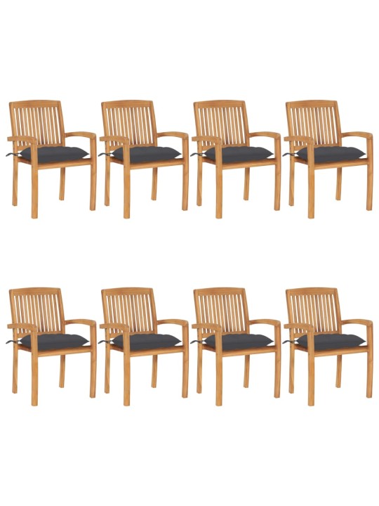 Stohovatelné zahradní židle s poduškami 8 ks masivní teak