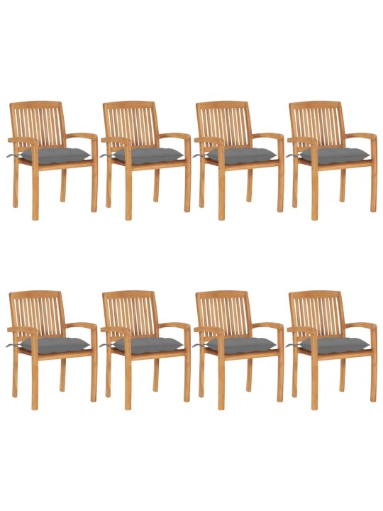 Stohovatelné zahradní židle s poduškami 8 ks masivní teak