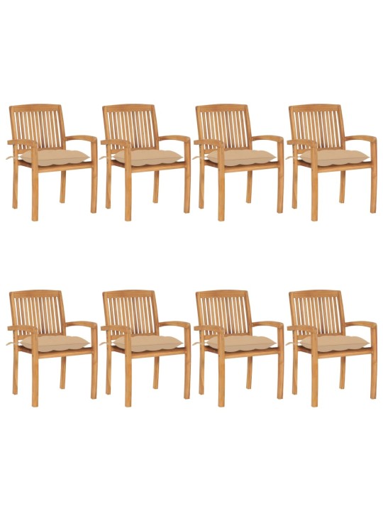Stohovatelné zahradní židle s poduškami 8 ks masivní teak