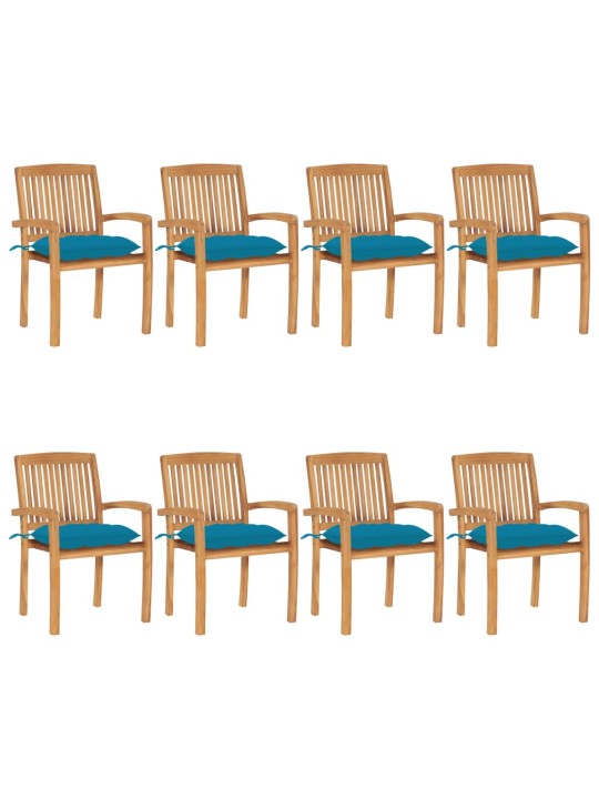 Stohovatelné zahradní židle s poduškami 8 ks masivní teak