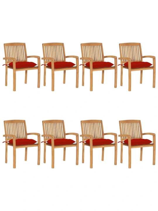 Stohovatelné zahradní židle s poduškami 8 ks masivní teak