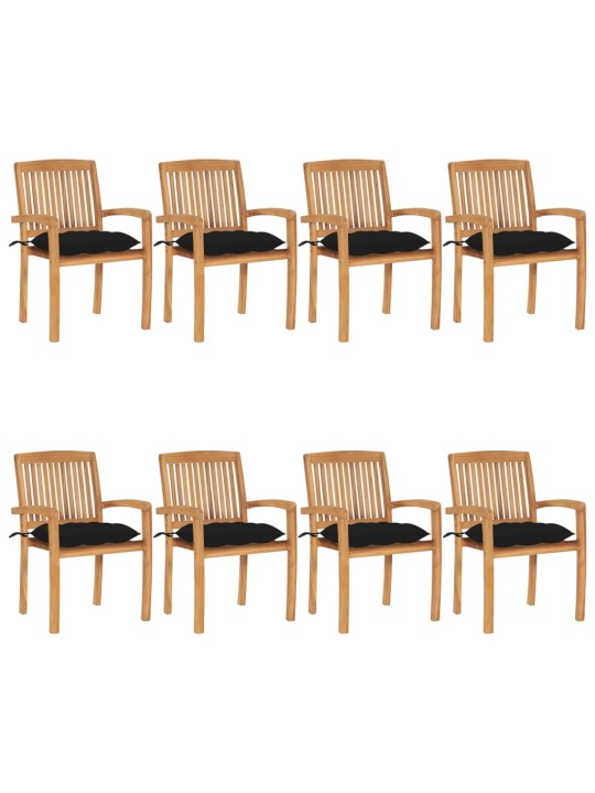 Stohovatelné zahradní židle s poduškami 8 ks masivní teak