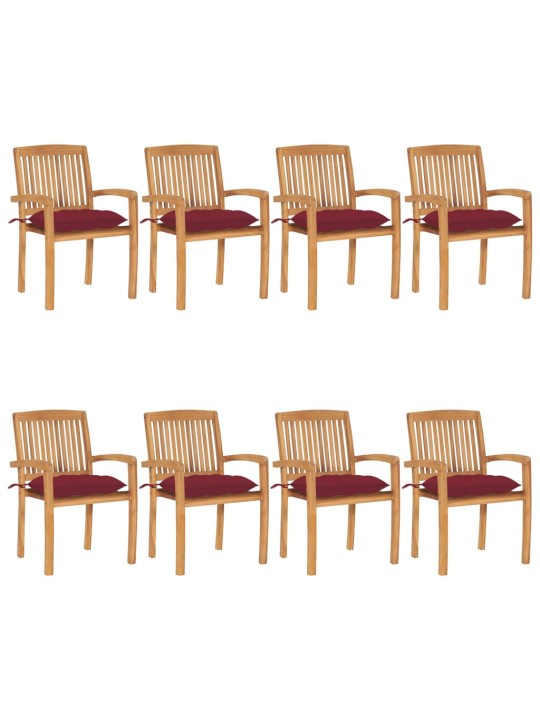 Stohovatelné zahradní židle s poduškami 8 ks masivní teak