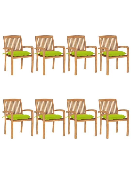 Stohovatelné zahradní židle s poduškami 8 ks masivní teak