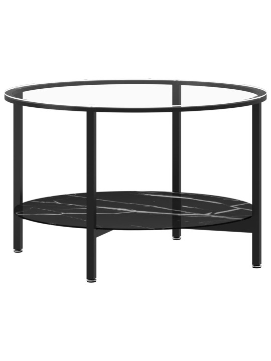 Čajový stolek černý a černý mramor 70 cm tvrzené sklo
