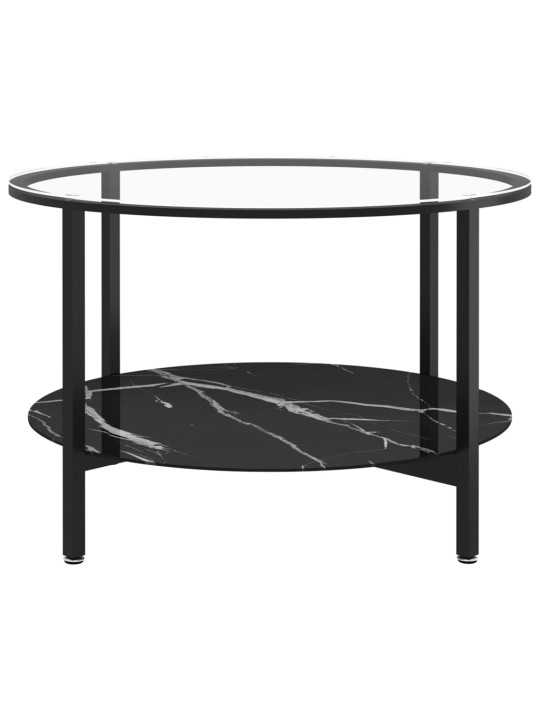 Čajový stolek černý a černý mramor 70 cm tvrzené sklo