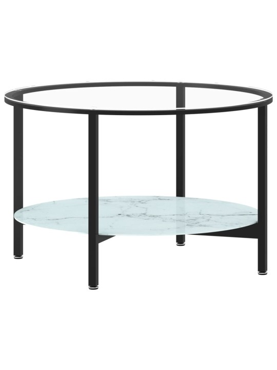 Čajový stolek černý a bílý mramor 70 cm tvrzené sklo
