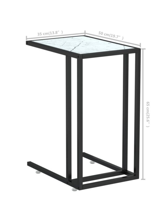Stolek na notebook bílý mramor 50 x 35 x 65 cm tvrzené sklo