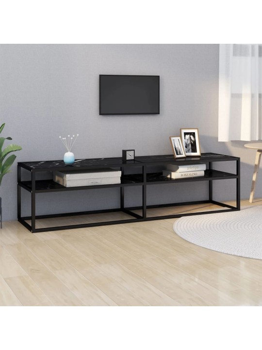 Tv stolek černý mramor 160 x 40 x 40,5 cm tvrzené sklo