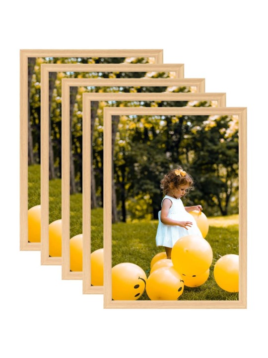 Fotorámečky koláž 5 ks na zeď nebo stůl světlý dub 70 x 90 cm