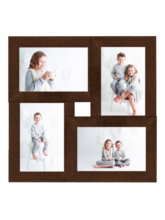 Kolážový fotorámeček na 4 obrázky (10 x 15 cm) tmavě hnědý MDF