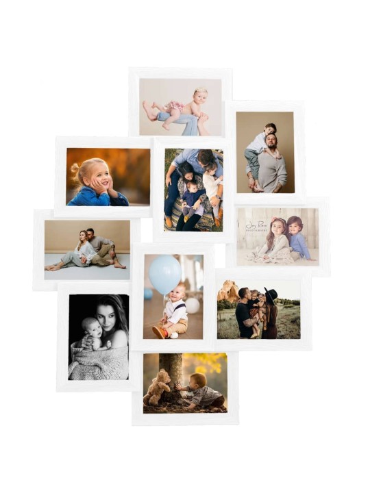 Kolážový fotorámeček na 10 obrázků (10 x 15 cm) bílý MDF