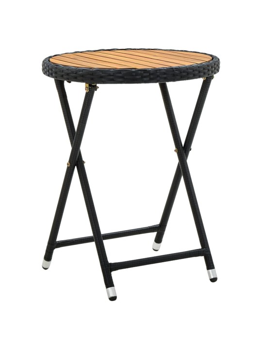 Čajový stolek černý 60 cm polyratan a masivní akácie