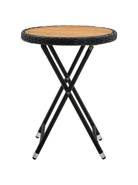 Čajový stolek černý 60 cm polyratan a masivní akácie