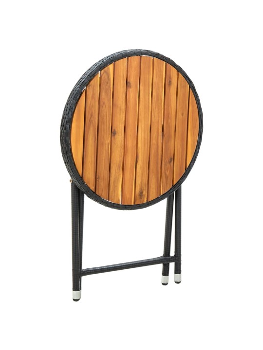 Čajový stolek černý 60 cm polyratan a masivní akácie