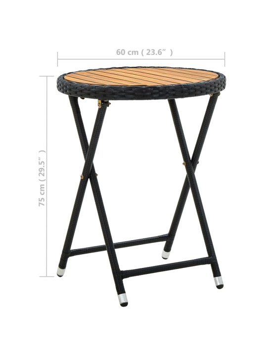 Čajový stolek černý 60 cm polyratan a masivní akácie