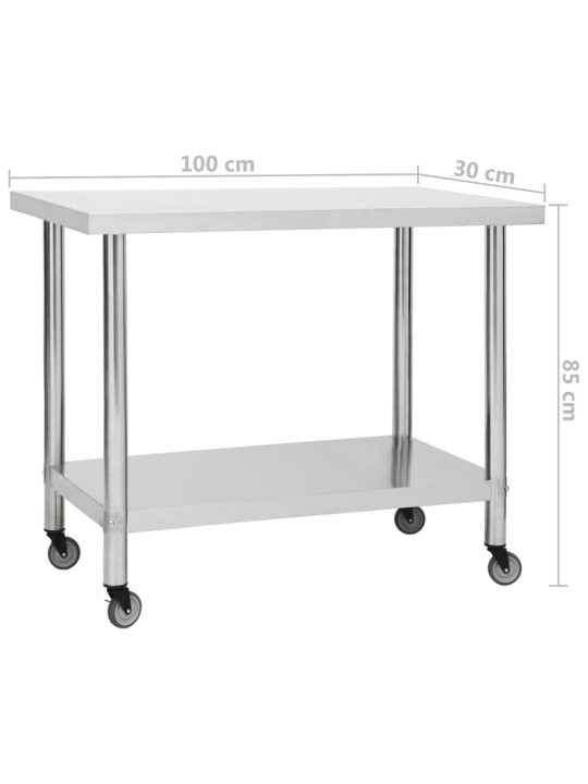 Kuchyňský pracovní stůl s kolečky 100x30x85 cm nerezová ocel