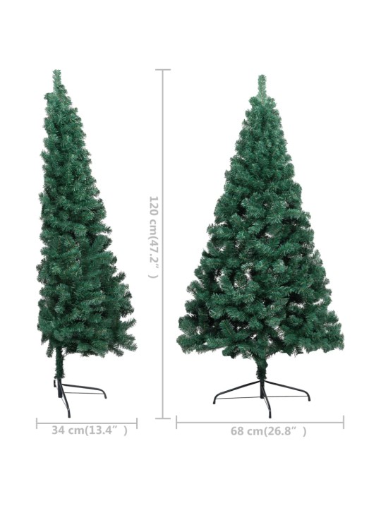 Umělý vánoční půl stromek s LED a sadou koulí zelený 120 cm