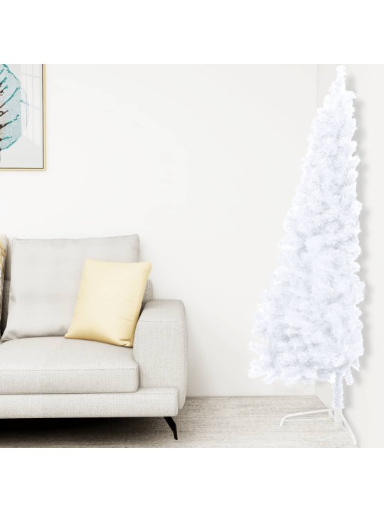 Umělý vánoční půl stromek s LED a sadou koulí bílý 150 cm