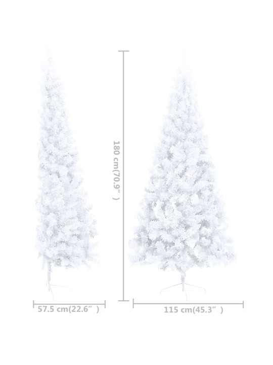 Umělý vánoční půl stromek s LED a sadou koulí bílý 180 cm