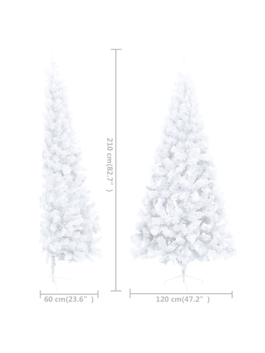 Umělý vánoční půl stromek s LED a sadou koulí bílý 210 cm
