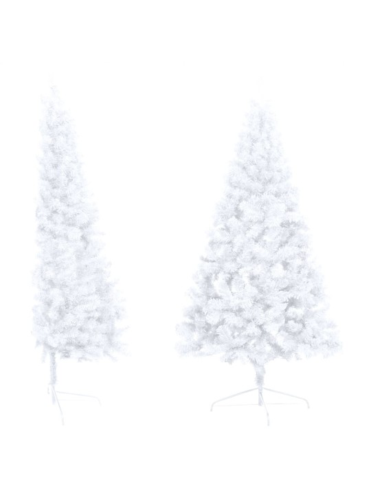 Umělý vánoční půl stromek s LED a sadou koulí bílý 210 cm
