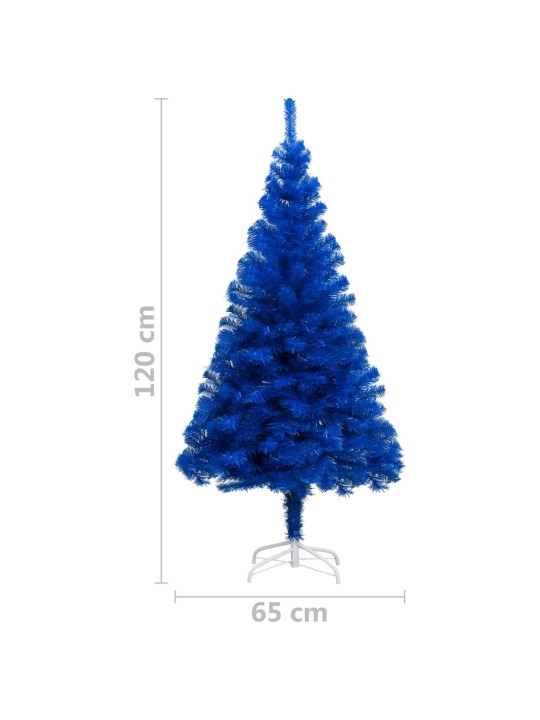 Umělý vánoční stromek s LED a sadou koulí modrý 120 cm PVC