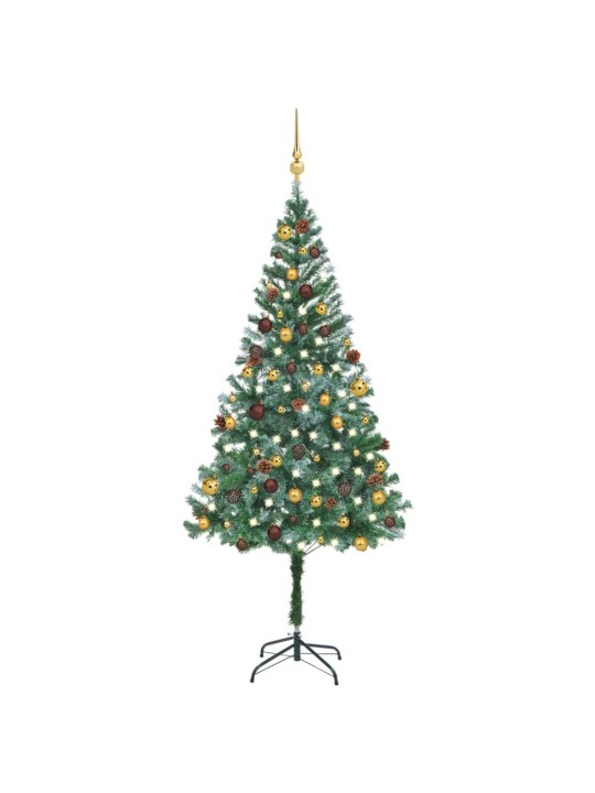 Umělý vánoční stromek LED osvětlení sada koulí a šišky 180 cm
