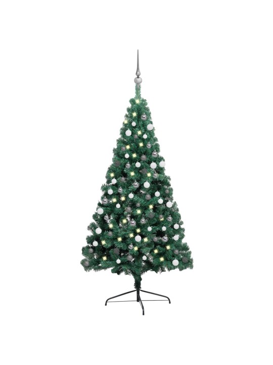 Umělý vánoční půl stromek s LED a sadou koulí zelený 120 cm