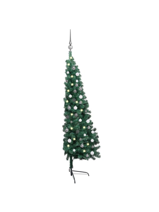 Umělý vánoční půl stromek s LED a sadou koulí zelený 120 cm