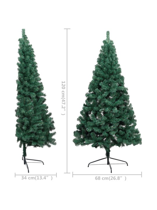 Umělý vánoční půl stromek s LED a sadou koulí zelený 120 cm