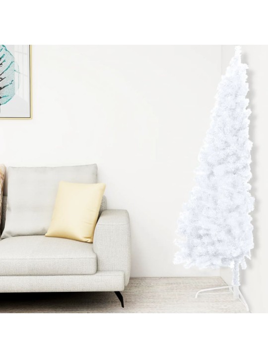 Umělý vánoční půl stromek s LED a sadou koulí bílý 180 cm