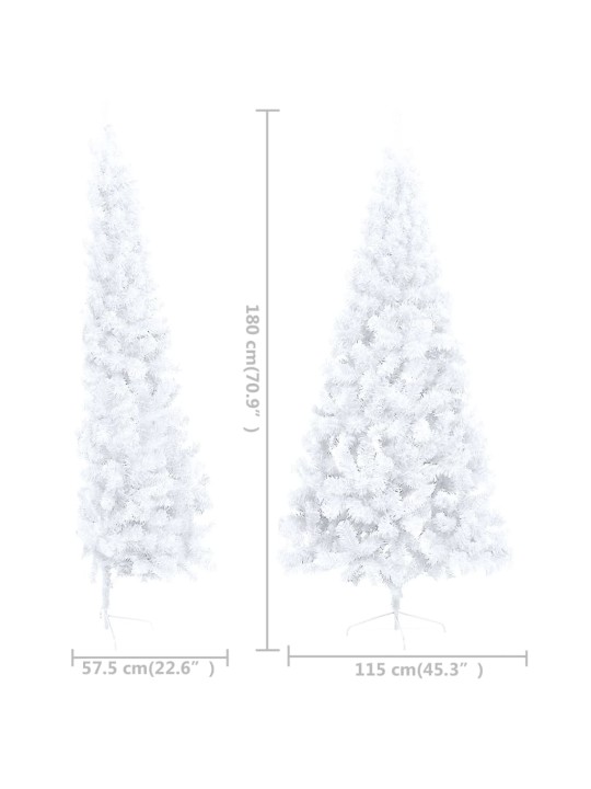 Umělý vánoční půl stromek s LED a sadou koulí bílý 180 cm