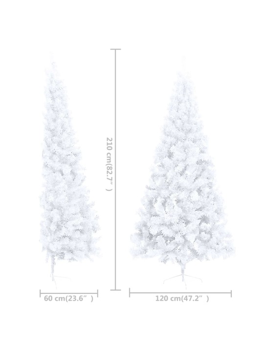 Umělý vánoční půl stromek s LED a sadou koulí bílý 210 cm