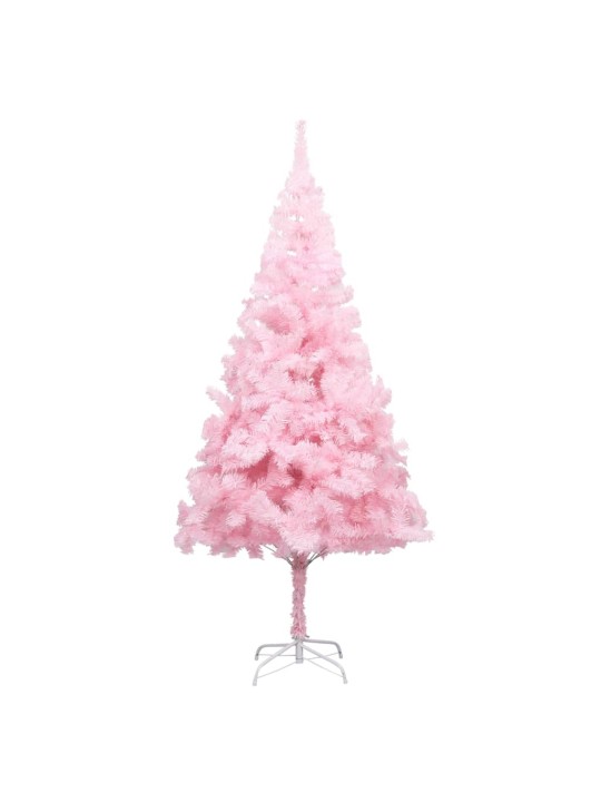 Umělý vánoční stromek s LED a sadou koulí růžový 210 cm PVC