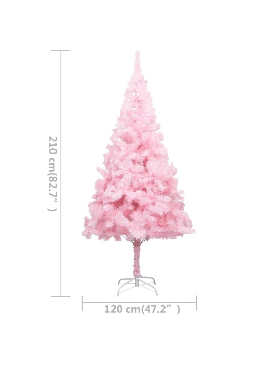 Umělý vánoční stromek s LED a sadou koulí růžový 210 cm PVC