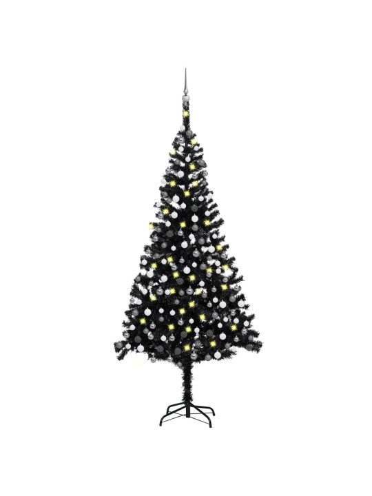 Umělý vánoční stromek s LED a sadou koulí černý 240 cm PVC