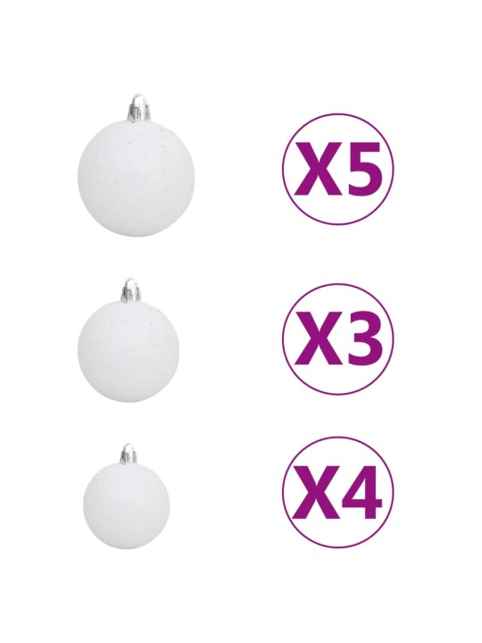 Umělý vánoční stromek s LED a sadou koulí bílý 180 cm
