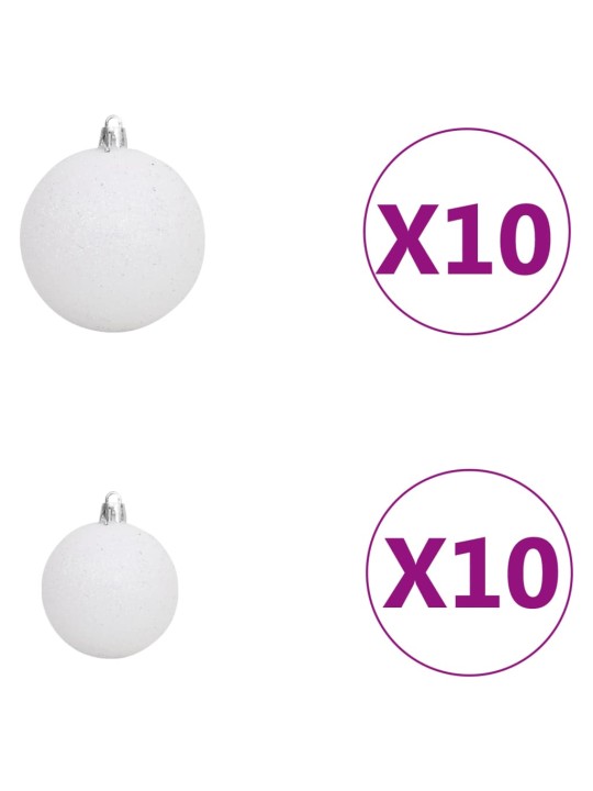 Umělý vánoční stromek s LED a sadou koulí bílý 240 cm
