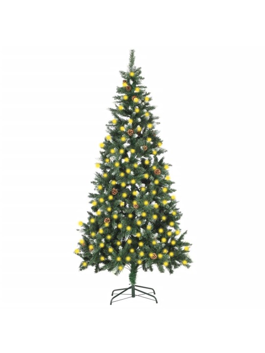 Umělý vánoční stromek s LED osvětlením a šiškami 210 cm